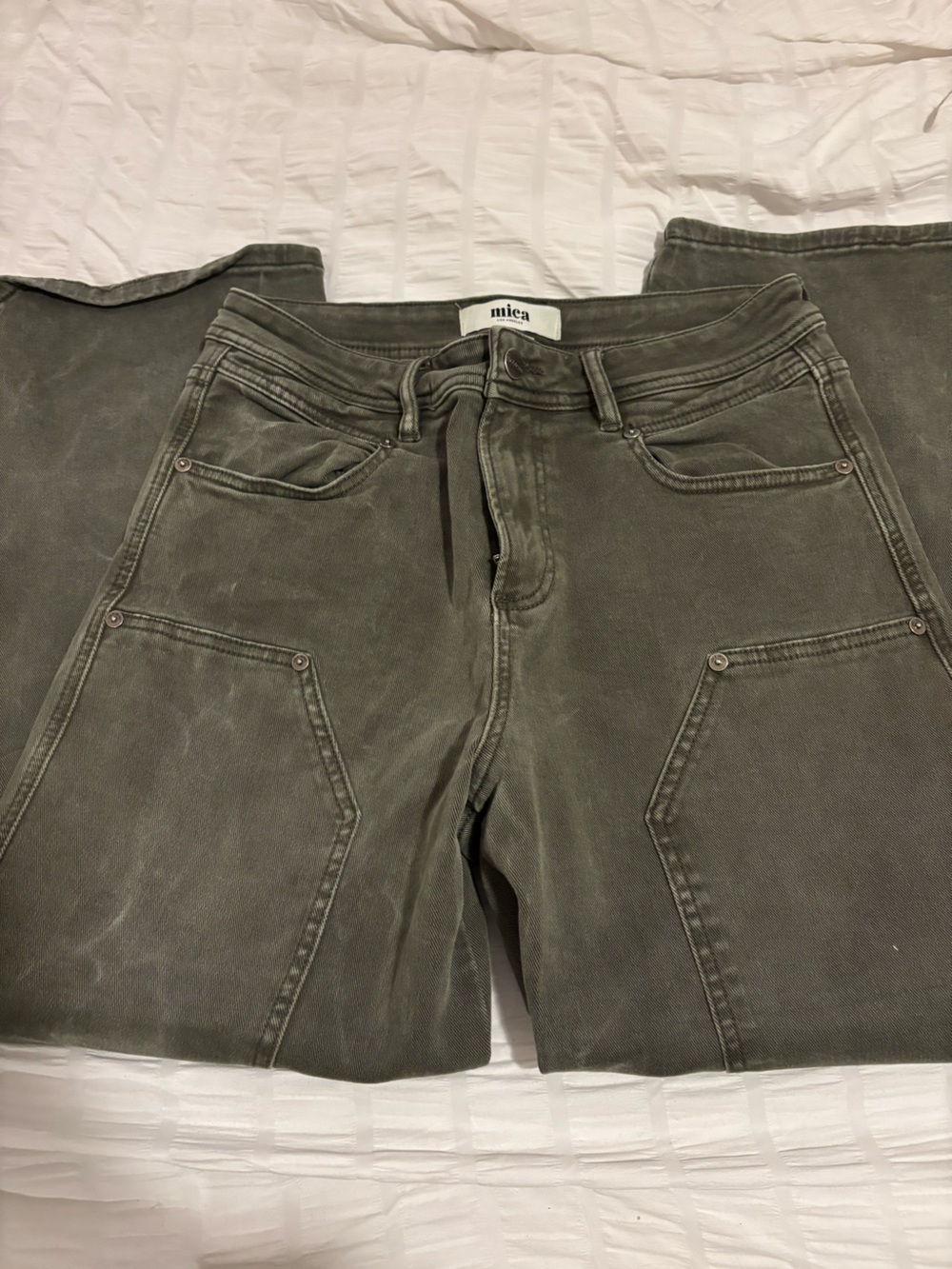 Mica Los Angeles Olive-Tone Slim Straight Barrel Jeans